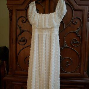 Long white summer dress/off the shoulder.